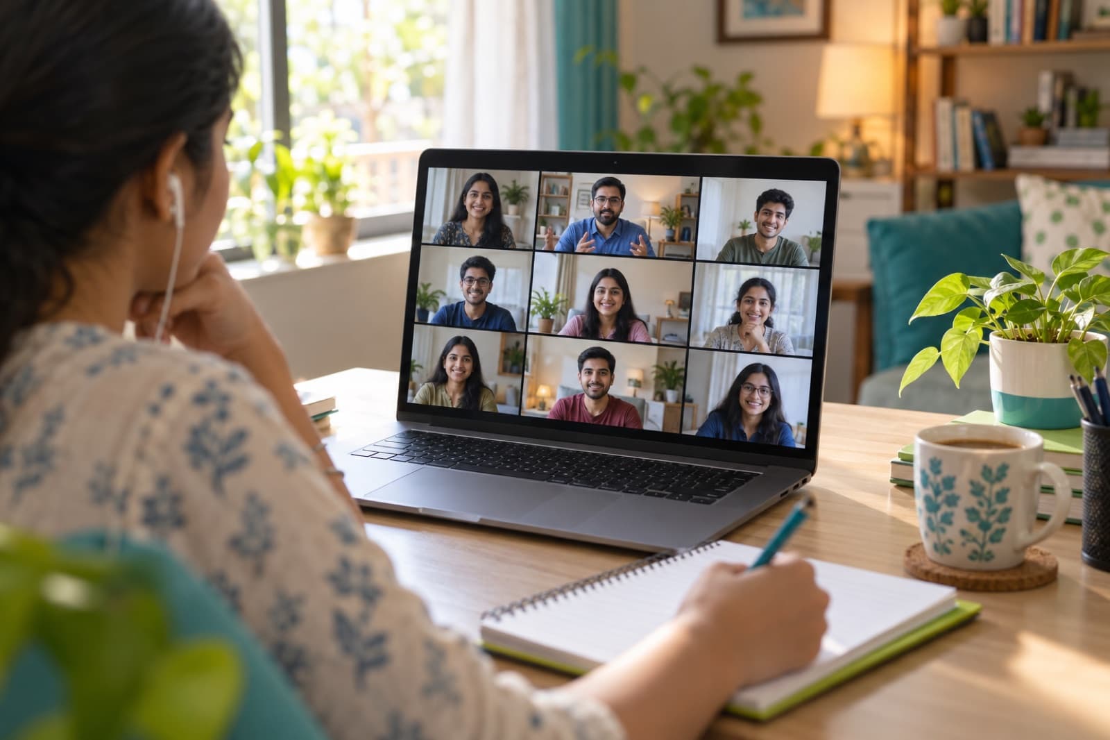 A learner joining a live online class with mentors and classmates