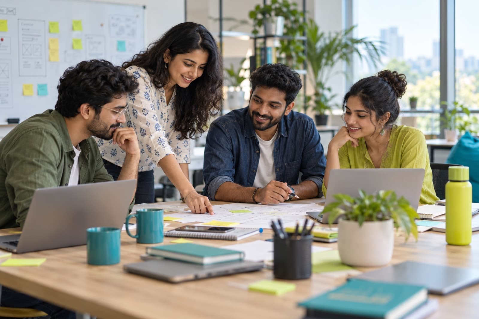 A creative team collaborating around a table